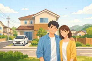 地方都市で建売住宅を購入した夫婦のイメージ