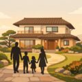 フラット35で長期固定の住宅ローンを組んで家を購入するイメージ