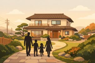 フラット35で長期固定の住宅ローンを組んで家を購入するイメージ