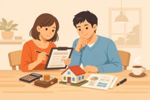 年収500万円で住宅ローンの返済計画を考える夫婦のイメージ