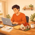 在宅で働く自由業(フリーランス)と住宅購入をイメージしたイラスト