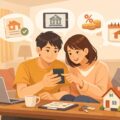 スマホでネット銀行の住宅ローンを申し込む夫婦のイメージ