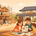 注文住宅の建築と資金計画を検討する家族のイメージ