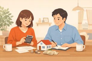 フラット35の借入可能額を試算する夫婦のイメージ