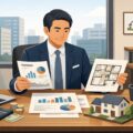 決算書と住宅の図面を確認する経営者のイメージ