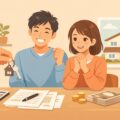 住宅ローンを組んでマイホームを手にした夫婦のイメージ