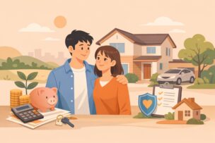 二人で協力して住宅ローンを組む夫婦のイメージ