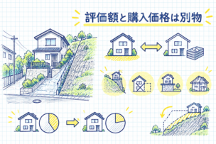 傾斜地に建つ住宅と私道のイメージ