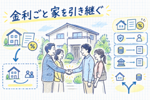住宅の売主と買主が住宅ローンの引き継ぎを話し合うイメージ