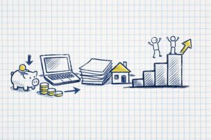 自営業者の確定申告書類と住宅ローン審査のイメージ