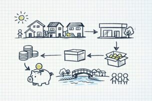 埼玉県南部の住宅街と地域の金融機関のイメージ
