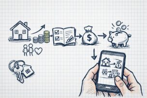 スマートフォンで住宅ローンの申込内容を確認するイメージ