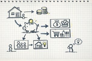 パート勤務の人が住宅購入に向けて家計を見直すイメージ
