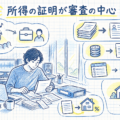 自宅で確定申告の書類を整理する音楽家のイメージ